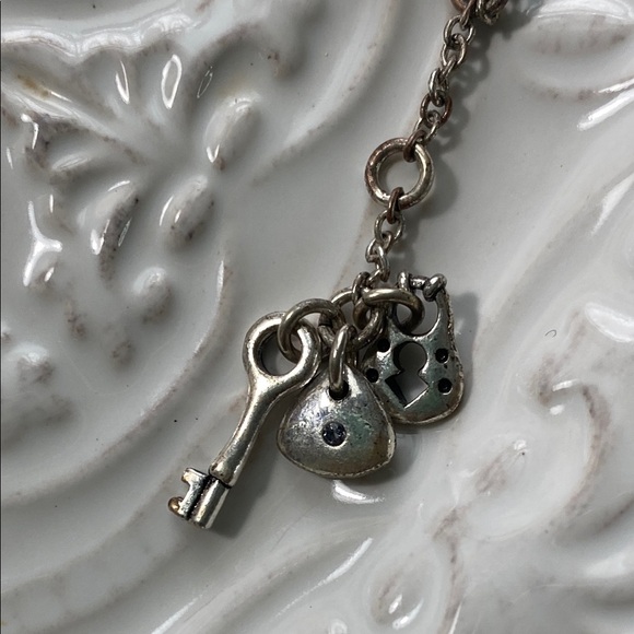 Fossil Silver Heart Padlock Necklace with Keyhole Vintage Bohemian Whimsical - Picture 10 of 13